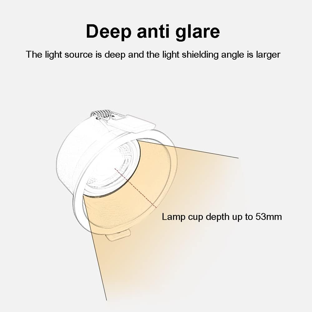 3 Inch Round Brass Downlight Luminaire, 5W LED Recessed Light Fixtures Ceiling Lights, CRI 95+, 85LM/W Anti-Glare COB Spotlights Cutting Size: 75-80mm（1/3/5/7/10 Pack）