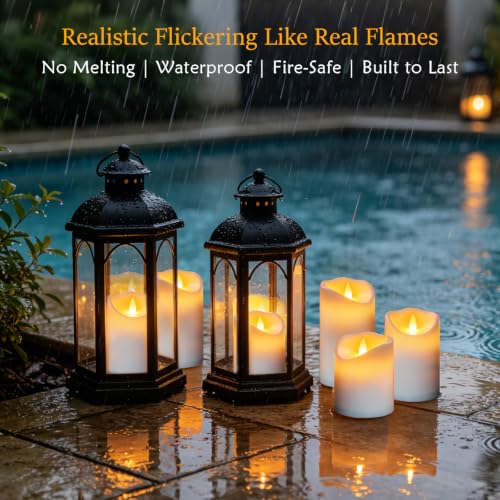 Image of antizer Flameless Candles Set of 9 Plastic LED White Pillars with 2 Remotes & Timer, Battery Operated Outdoor Decor for Garden Patio, Wedding & Home Festival (White - 3 inch D x 9 Pack)
