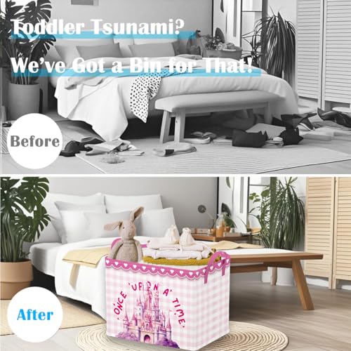 Image of Runtoo Princess Castle Baby Basket Nursery Decor Fairy Once Upon A Time Baby Shower Decorations Girls Gift Basket Toddler Toy Box Laundry Hamper Closet Storage Bins