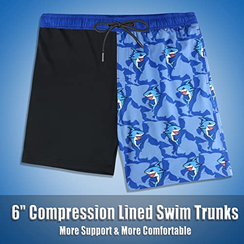 Image of Boys Swim Trunks with Boxer Brief Liner Compression Anti Chafe Swimming Shorts Stretchy UPF Quick Dry Swimsuit