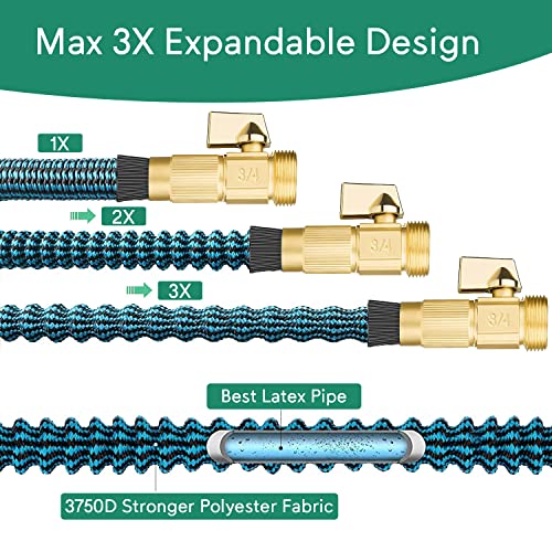 Expandable Garden Hose 50 Ft With 10 Function Sprayer Nozzle, Lightweight & No-Kink Flexible Water Hose With 3/4 Inch Solid Brass Fittings & Durable Collapsible Latex Core, 50Ft Retractable Hose #TOP2