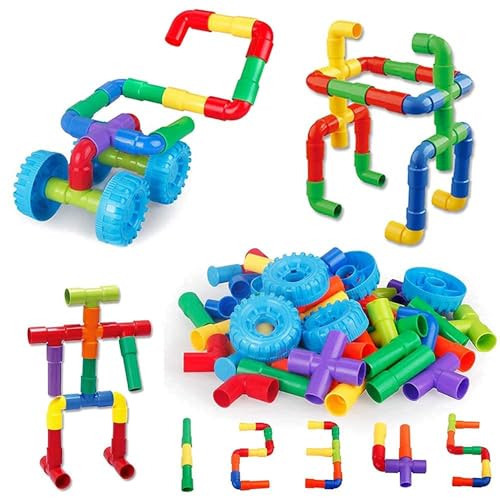 Image of Pipe Building Blocks for Kids 75 pcs,Fun Puzzle Game for Boys and Girls, Skill Development Educational and Learning Toy,Preschool Classroom Game, BPA Free Non Toxic Durable Multicolour, Best Gift