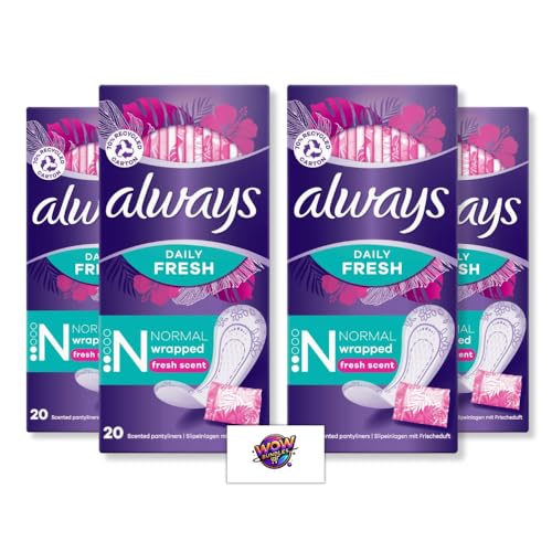 Stay Fresh All Day: Daily Fresh Singles - Normal - Wrapped Pantyliners Bundle - Scented, Comfort & Protection - 80 Wrapped Panty Liners Total (4 Packs x 20) - Alway