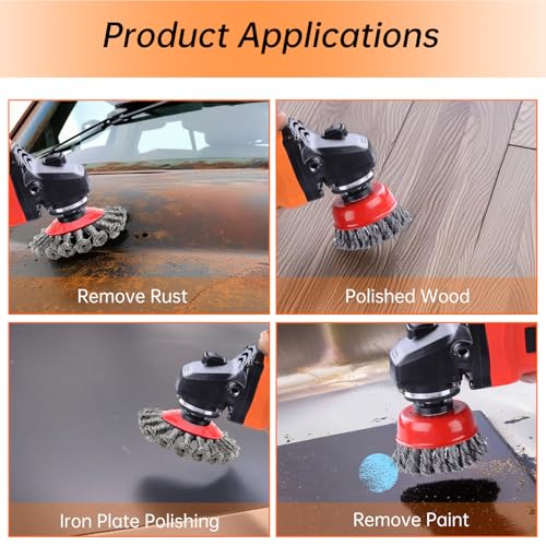 Image of Chglmposs 3 Pack 4 Inch Wire Wheel for Angle Grinder, 5 /8 inch-11 Threaded Arbor, 0.02 inch Carbon Steel Twist Knotted Wire Brush Set for 4-1 /2 Angle Grinder, Rust Removal, Paint Stripping