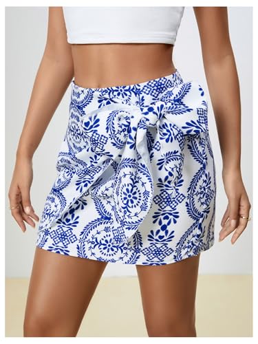 Milumia Women's Summer Boho Wrap Mini Skirt Allover Print High Waisted Knot Side Short Vacation Beach Skirt4