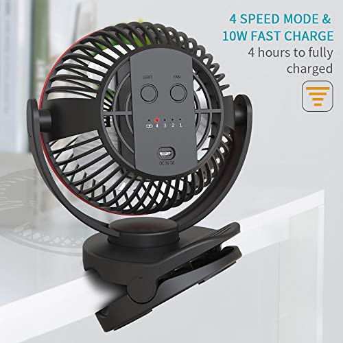 OPOLAR 5000mAh Camping Lantern Clip On Fan with Hanging Hook, 4 Speeds Quiet Airflow Personal Fan with 35 Hours Work Time for Tent, Hurricane Emergency, Battery Operated Desk Fan for Home & Office - Thumbnail 3