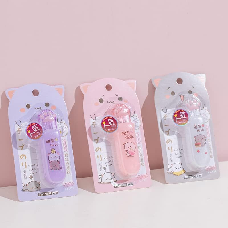 Miniatura 5 de Paquete de 3 unidades por paquete de 3 rodillos adhesivos estéticos japoneses con diseño de puntos de pata de gato, cinta para álbum de recortes