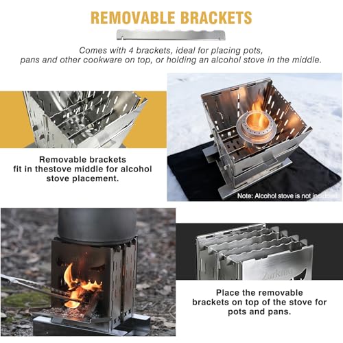 Zarkind Portable Camping Wood Stove, Foldable Stainless Steel Bushcraft Stove, Mini Wood Burning Stove for Outdoor Cooking, Survival, Hiking & Camping - Thumbnail 3
