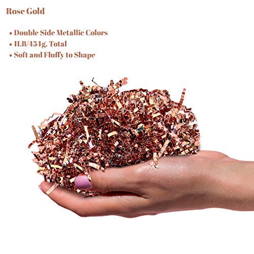 Uniqooo 1 Lb Metallic Rose Gold Crinkle Cut Paper, Pink Grass Shredded Paper Filler Strands Shred Raffia Tissue Craft Bedding Cushion, Wedding Birthday Bridesmaid Engagement Gift Box Bag Retail #TOP4