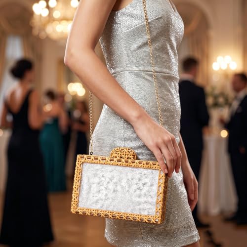 Image of RomanticDesign Women Acrylic Handbag Rattan Woven Pattern Square Box Crossbody Handbag Shoulder Bag Chain Purse