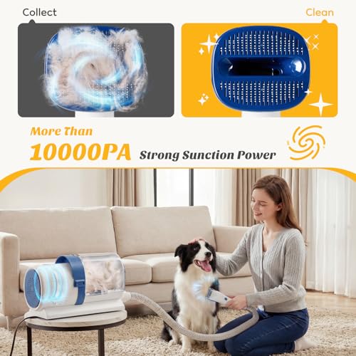 Image of NEWBULIG Pet Grooming Vacuum Kit, 2.5L Dust Cup, 3 Suction Modes and 5 Groomer Tools, Dog Clippers with Cordless Low Noise for Cats, Dogs Other Animals Hair Trimmer