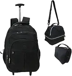 Kit Escolar Completo - Mochila de Rodinhas, Lancheira Térmica e Estojo Espaçoso Juvenil