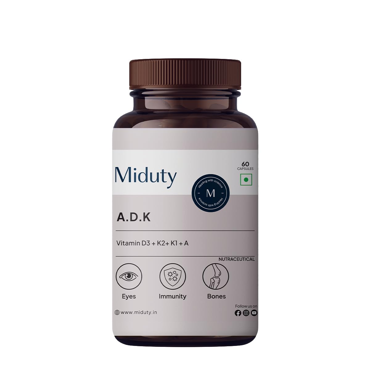Vitamin ADK : A D3 K2 Supplements | Boost Immunity, Stronger Bones | Eyes, Immunity, Bones Care - 60 Capsules
