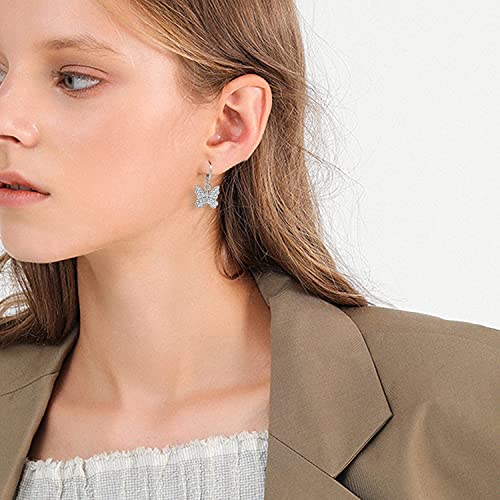 Rhinestone Animal Charm Tiny Cute Butterfly Drop Gold Hoop Earrings Hanging Women Huggie Hoop Earrings Summer Jewelry2