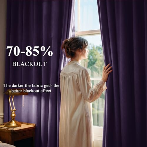 Image of Purple Orchid Velvet Curtains Back Tab, W52 x L84 inches, 2 Panels | Room Darkening, Back Tab Decoration, Thermal Window Drapes, Privacy & UV Protection for Bedroom, Nursery, Daughter' Room