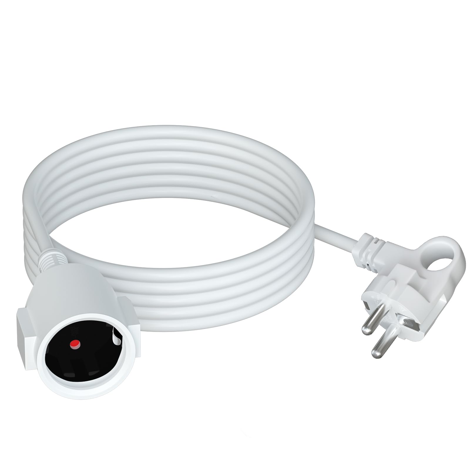 HITRENDS Kabel przedłużający zewnętrzny, z zaczepem oczkowym, wtykiem bezpieczeństwa, 3 m AC Schuko, do gniazd IP44, do domu, biura, na zewnątrz, 3 x 1,5 mm², 250 V/16 A, biały
