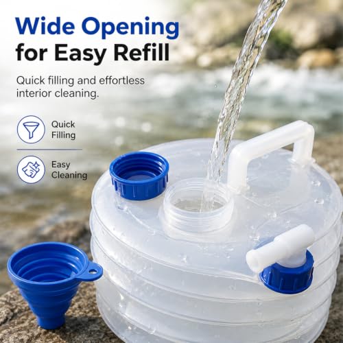 Contenedor de Agua Plegable con Grifo, Cantimplora Portátil para Camping, Cubo de Almacenamiento de Agua Plegable y Libre de BPA, 15 litros miniatura 5