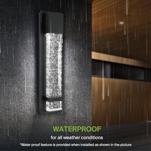 Image of ASD LED 18 Inch Bubble Glass Wall Light Fixture | 12W 500LM 3000K-5000K 120V | 3CCT, Waterproof, Dimmable, ETL Listed | Exterior Flush Mount Sconce, Outdoor-Indoor Lighting | Black