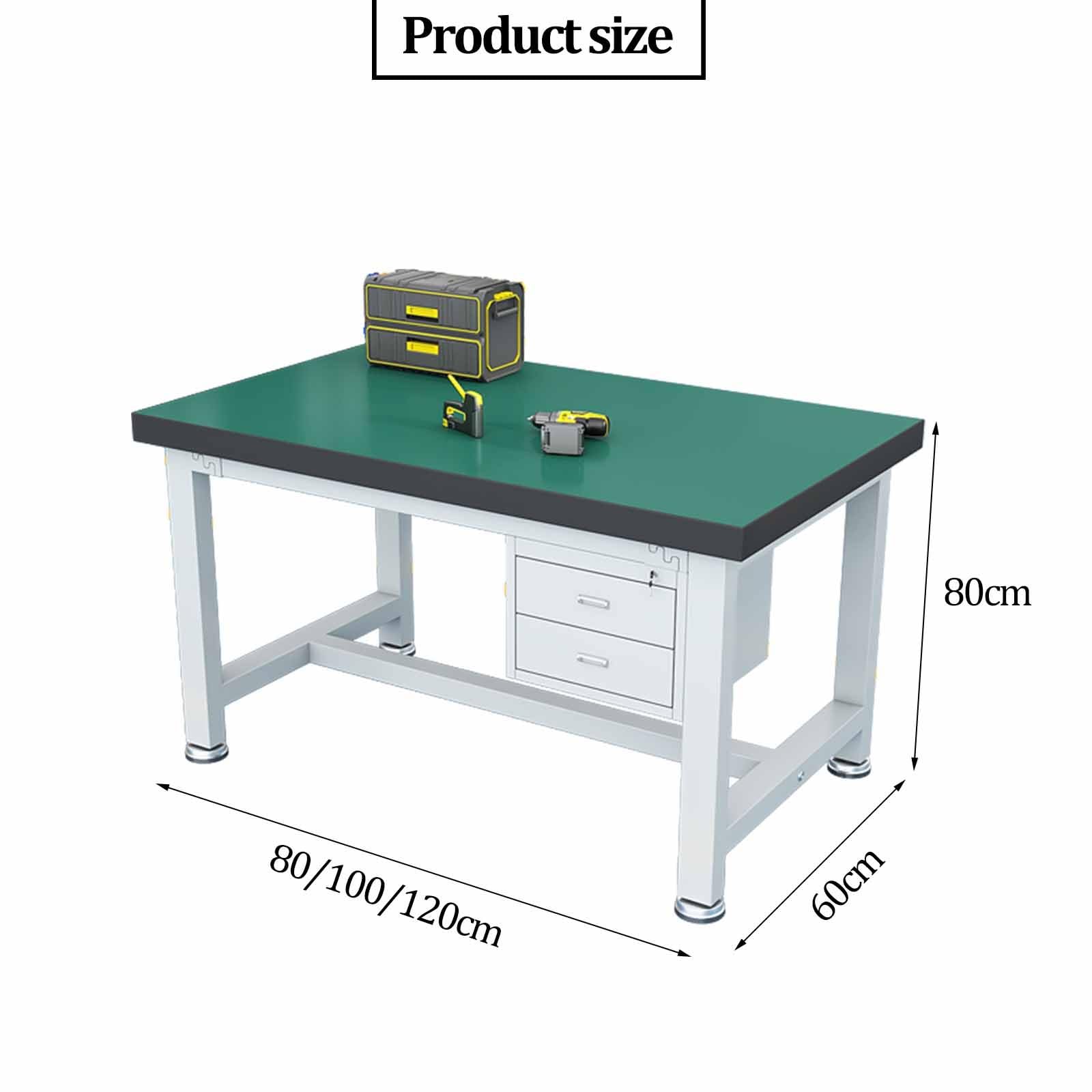Banco da lavoro per garage, banco da lavoro antistatico, postazione di lavoro in acciaio laminato a freddo, 2 cassetti con serratura, ideale per manutenzione e uso in laboratorio(100 * 60 * 80cm)