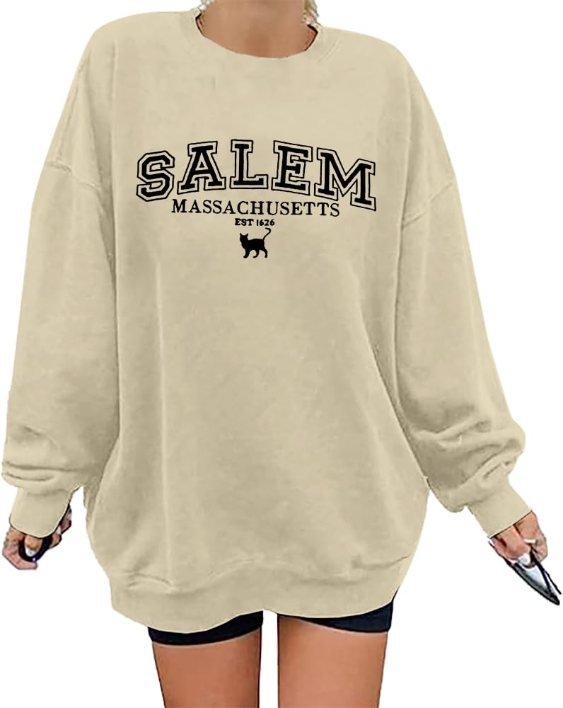 KIMSOONG Halloween Sweatshirts for Women Salem Massachusetts Shirt Fall Oversized Crewneck Sweatshirt Hocus Pocus Pullover