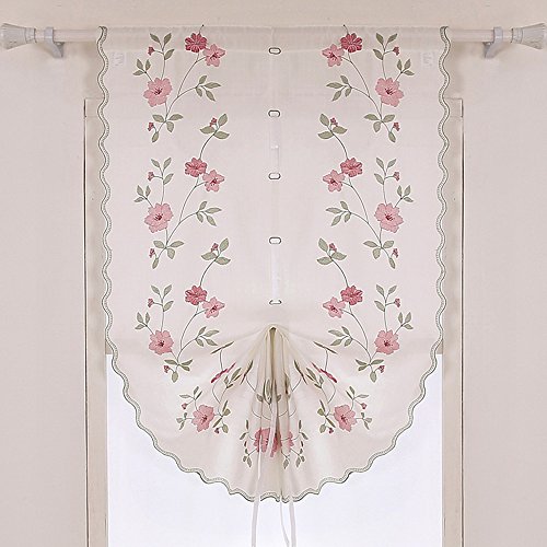 Zhh 1 Panel Polyester Handmade Crochet Flowers Pastoral Style Rustic Tie-Up Balloon Curtain 25-Inch By 57-Inch,Pink #TOP17