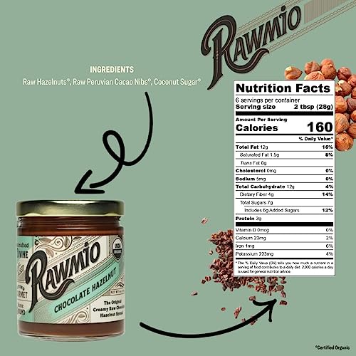 Rawmio Chocolate Hazelnut Spread, 6 Oz. Jar, 6 Serving Per Jar - Raw, Organic, Vegan, Gluten-Free #TOP2