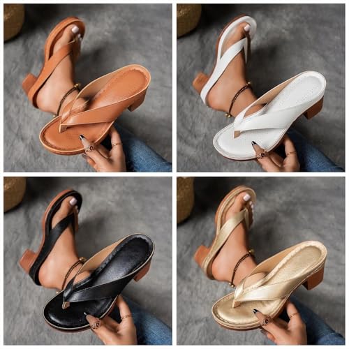 Women's Solid Color Summer Chunky Heel Sandals Slip on Open Toe Square Comfortable Heeled Mules for Women Heels Womens Shoes Wedges Long Walk Casual Dressy(White,43/44)3