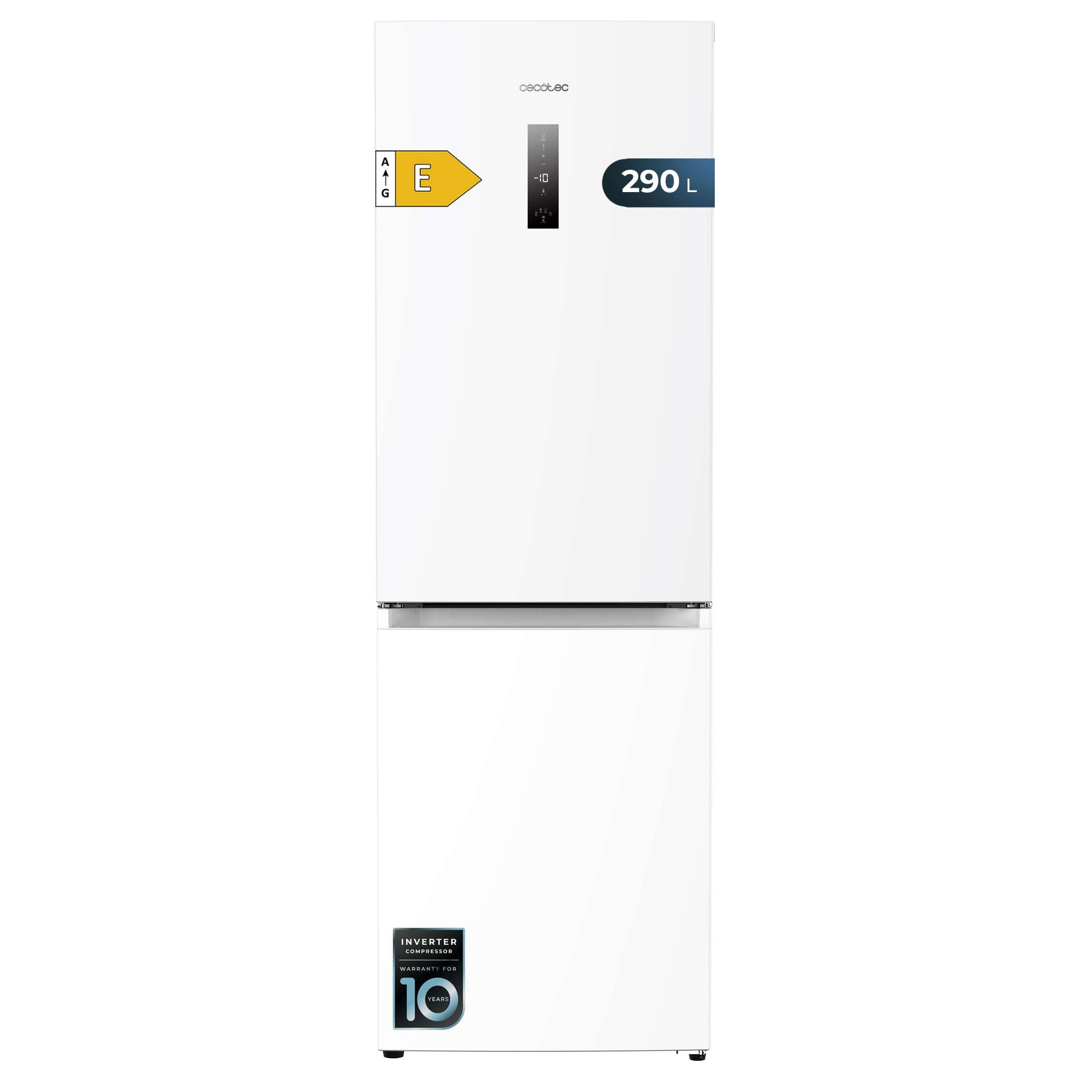 Cecotec Kombi-Kühlschrank 290L Bolero CoolMarket Combi 290 White. Höhe 185 cm und Breite 59,5 cm, Total NoFrost, niedriger Energieverbrauch, Schublade für frische Produkte, reversible Tür