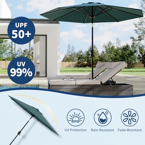 Patio Umbrella 10ft, Table Umbrella Outdoor Patio UV Protection with Crank Lift & Push Button Tilt, 8 Sturdy Ribs for Yard, Deck, Pool - Turquoise