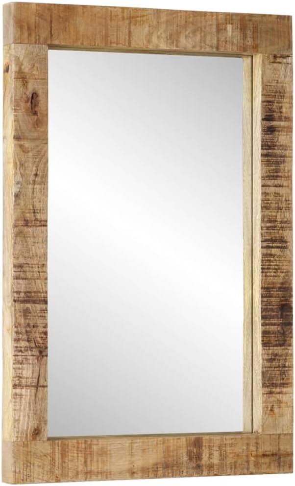 Brown Solid Mango Wood Bathroom Vanity Cabinet Set, 24.4" Rustic Farmhouse Style Furniture with Plane Mirror & Storage Shelf for Daily Grooming