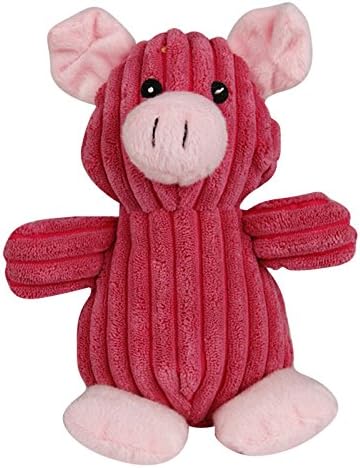 Dogloveit Corduroy Animal Pig Shape Squeaky Dog Toy,Pink,9-Inch