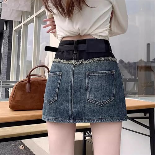 Women's High Waist Slimming Short Skirt Summer Splicing Contrasting Denim Skirt4