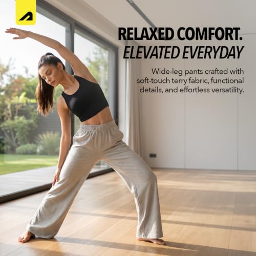 Image of Boldfit Wide Leg Track Pants for Woman, Cotton Blend High Waist Sweatpants with Adjustable Drawstring, Breathable Relaxed Fit Lounge Pants with Side Pockets for Yoga, Gym, Travel & Casual Wear
