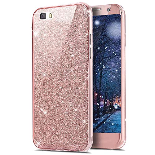 Preisvergleich Produktbild Homikon 360 Grad TPU Silikon Hülle Bling Glänzend Glitzer Strass Schutzhülle KomplettDurchsichtige Handyhülle Fullbody Vorne Hinten Rundum Etui Kompatibel mit Huawei P9 Lite - Rosa