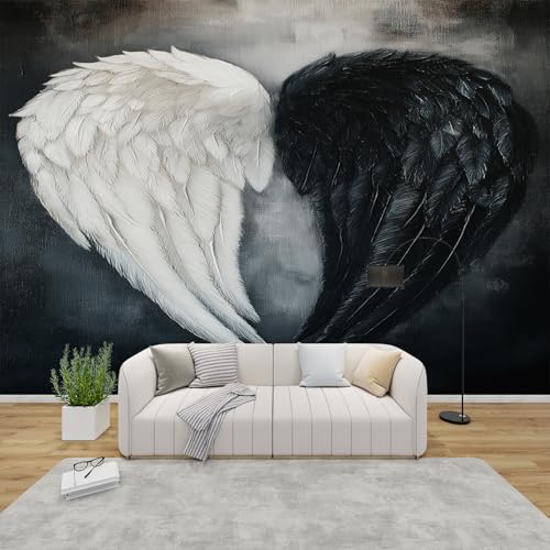 PaxGloz Fototapete Engelsflügel Tapete Gothic Schwarz Weiß Tapeten Vliestapete Modern Wandtapete Wohnzimmer Schlafzimmer Kinderzimmer Wanddeko Motivtapeten 100 x 70 cm (B x H)