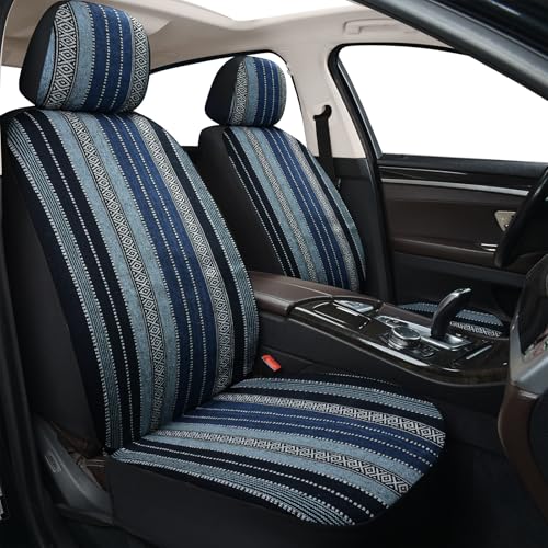 SCOMEE Baja Saddle Blanket Car Seat Covers Boho Striped Woven Front Seat Protectors Breathable & Washable Interior Covers Universal Fit for Most Cars SUVs Trucks Airbag Compatible Blue 8 pcs.