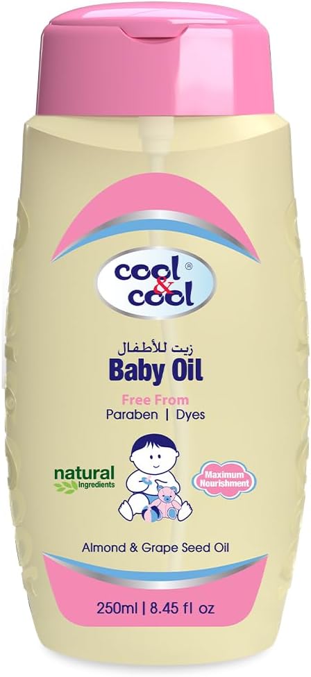 Cool & Cool Baby Oil - 250ML - Paraben Free,Enriched with Vitamin E and Grape Seed Oil for Gentle Hydration