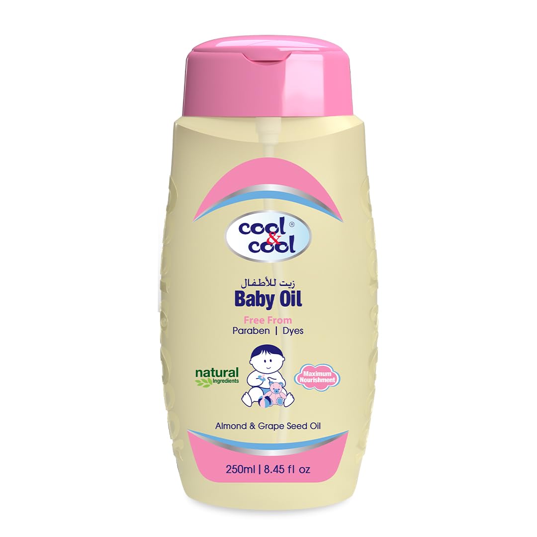 Cool & Cool Baby Oil - 250ML - Paraben Free,Enriched with Vitamin E and Grape Seed Oil for Gentle Hydration