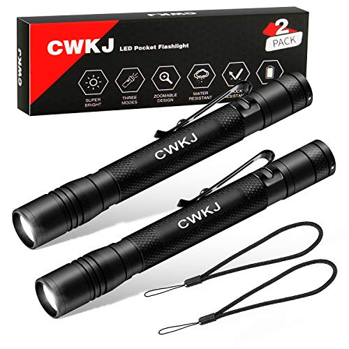 Pen Light, Pocket Size Flashlight with Super Bright LED, Adjustable Focus Small Waterproof High Lumen Pen Flashlight, 3 Modes Zoomable Mini Tactical Torch, Powered By 2AAA Batteries (2 pack)
