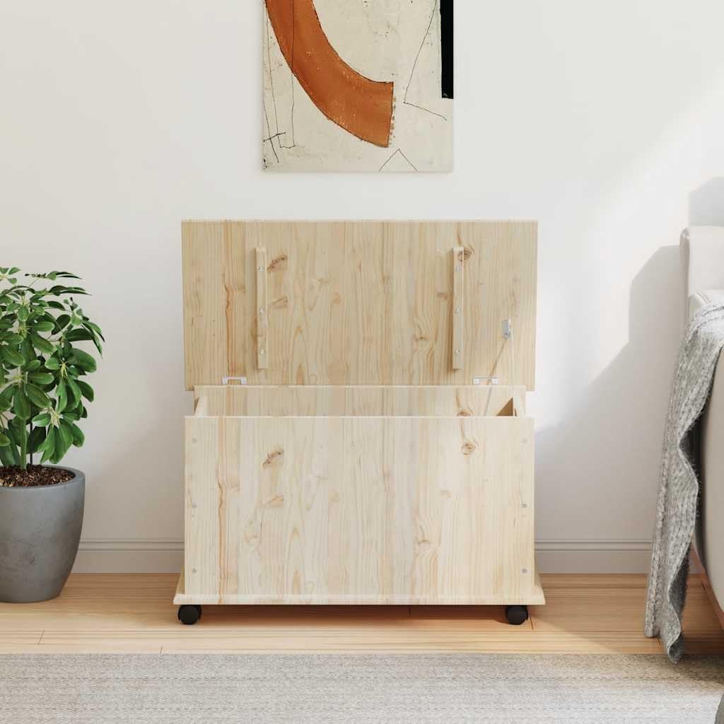Truhe Mit Rollen ALTA 73x39,5x43 cm Massivholz Kiefer | 70 Liter Fassungsvermögen, Scharnierdeckel, unbehandelte Oberfläche, pflegeleicht mit feuchtem Tuch
