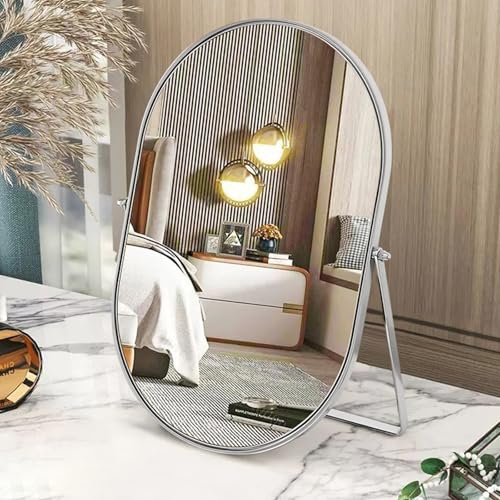 Gosider Miroir de Bureau Ovale avec Cadre en métal pivotant à 90° – Miroir de Table Portable Haute définition pour comptoir, Coiffeuse, Salon, Chambre à...