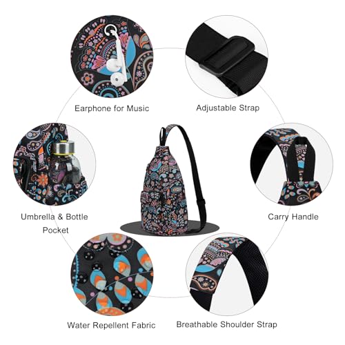 Duryarhall Sling Bag for Women Crossbody Chest Bag Convertible from Left to Right, Water Repellent Gym Backpack, Anit Theft, Paisley - image 4