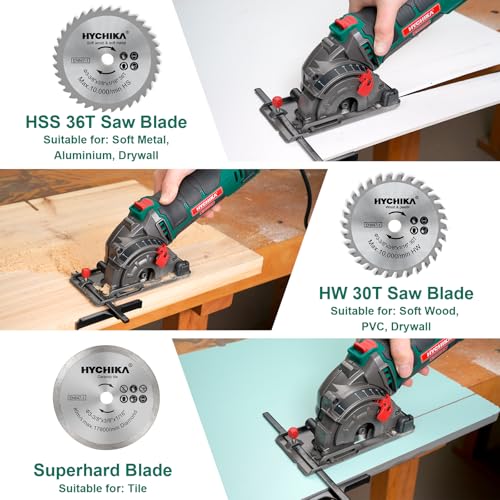 HYCHIKA 85mm Mini Circular Saw, 500W High-Power Metal & Wood Cutter Machine | Standard Configuration: Guide Rail + Dust Extraction Tube + 3 Saw Blades Precision DIY Tool - Image 5