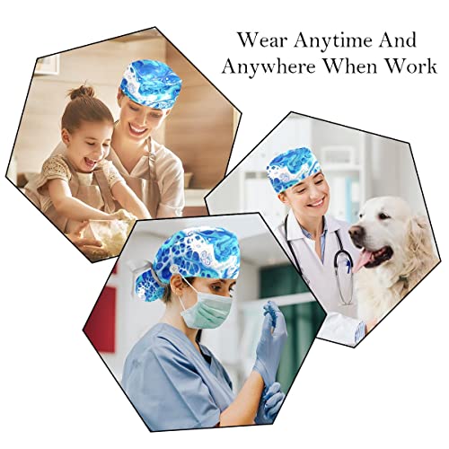 Deyya Working Hat With Buttons & Ribbon Ties For Women 2 Packs, Beach Conch Shell Adjustable Unisex Surgical Caps Scrub Cap Multicoloured Medium-3X-Large #TOP5
