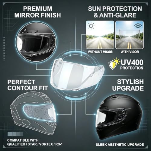 Image of PSLER Shatterproof Helmet Visor for Bell Qualifier & Qualifier DLX,Clear | Impact-Resistant ,UV400 Protection, Motorcycle Tinted Face Shield Replacement for Bell Qualifier /Star /Vortex /RS-1 /Revolver