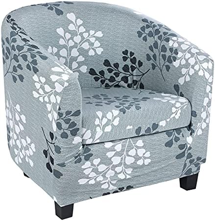SearchI Stretch Club Chair Slipcover 2 Piece, Soft Removable Printed Tub Chair Slipcover, Non Slip Barrel Chair Slipcovers, Club Chair Cover for Living Room(Leaves)