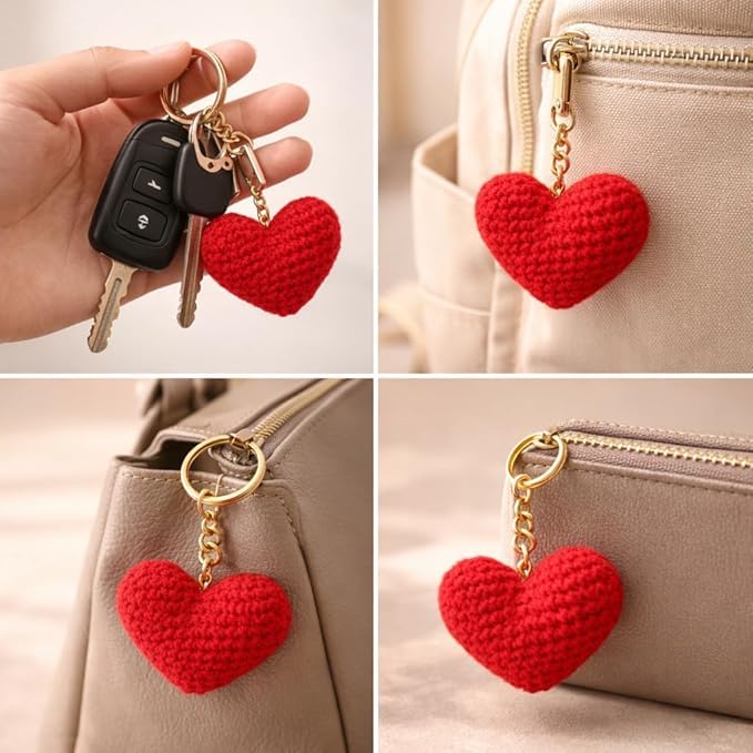 Image of Handmade Crochet Keychain Combo for Girls Women Cute Aesthetic Sunflower Strawberry Watermelon Daisy Knitted Keychain Bag Charm Purse Charm Car Key Ring Backpack Accessories Gift