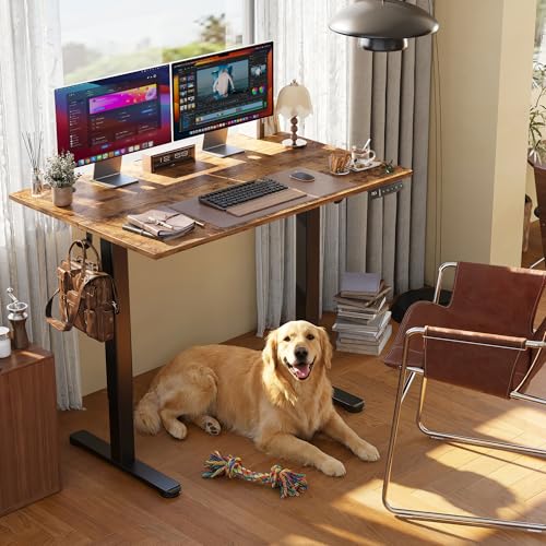 Image of Claiks Electric Standing Desk, Adjustable Height Stand up Desk, 40x24 Inches Sit Stand Home Office Desk with Splice Board, Black Frame /Rustic Brown Top