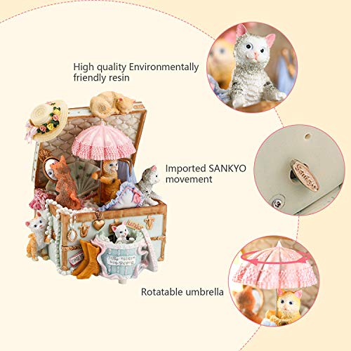Mr.winder Cat Music Box Cute Resin Kitty Musical Box Romantic Anniversary Birthday Gift For Girlfriend Children On Christmas/Birthday/Valentine's Day Castle In The Sky #TOP5