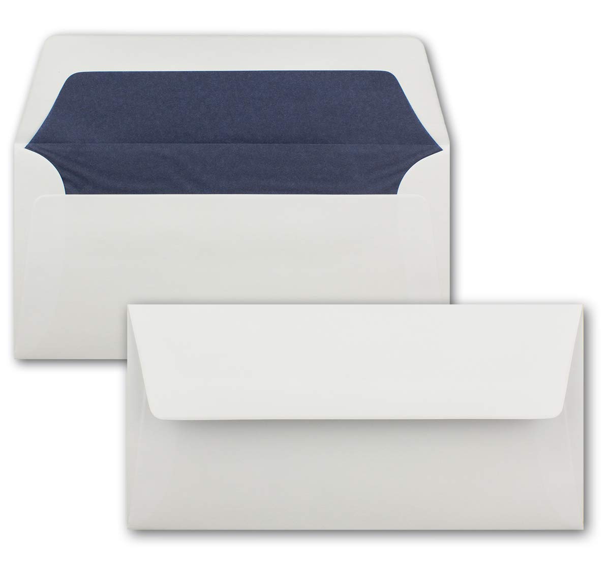250 kopert na listy, długie DIN, wyłożone ciemnoniebieską bibułką, 22 x 11 cm, z klejeniem na mokro, prosta klapka, idealne na urodziny i Boże Narodzenie
